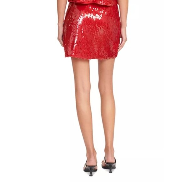 STAUD Vedette red Sequined Skirt size 8 - Picture 3 of 13